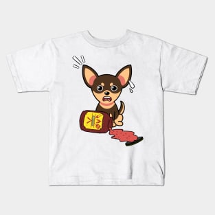 Funny Small dog Spills BBQ Sauce Kids T-Shirt